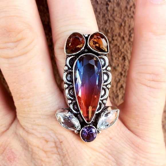 New Bi-Color Tourmaline 925 Silver Statement Ring. - Picture 8 of 12